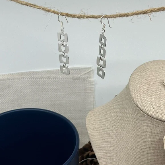 Vintage Sterling Silver Geometric Dangle Earrings | NF 925 Thailand | 5.8g - Picture 8 of 17